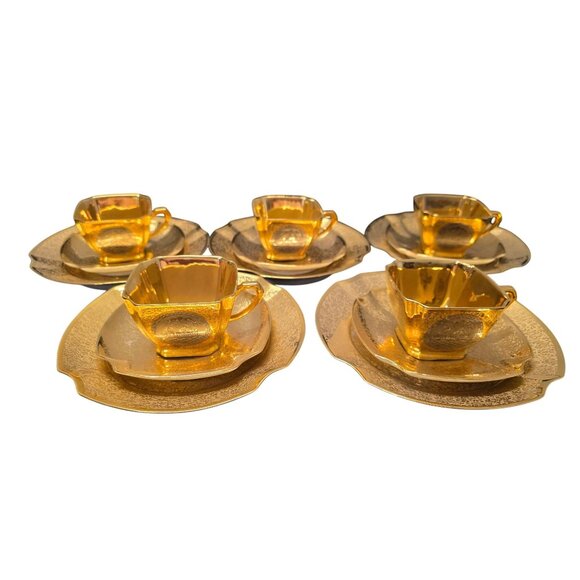 5 Arzberg Bavaria Tea Set Antique German Porcelain 24k Gold Platinum Medallion - Picture 2 of 10